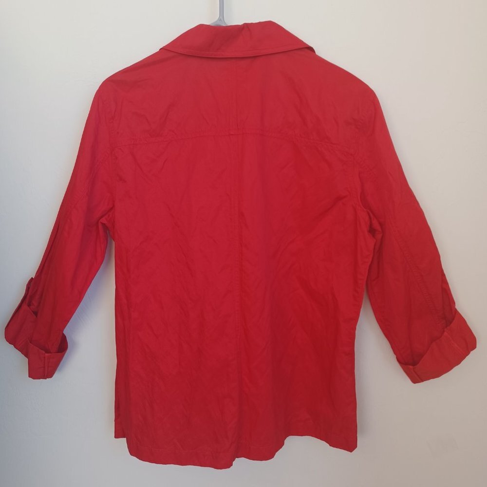 Chicos Red Shirt Jacket Button Front Roll Tab‎ Sleeves Womens Medium - Picture 7 of 10